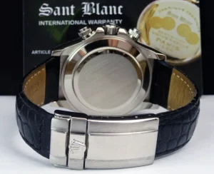 Sports Watches | Racing Professional Watches | Sant Blanc ROLEX Rehaut Mens 18kt White Gold Daytona with White Index Dial and Black Strap Model 116519