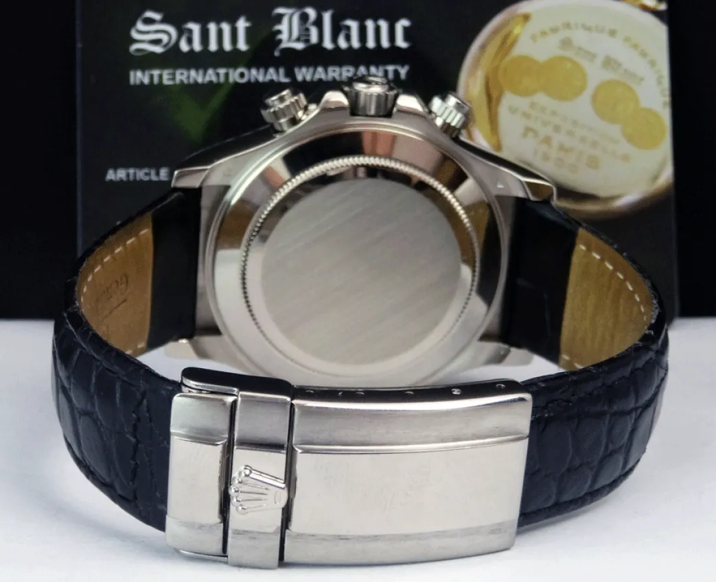 rolex_rehaut_mens_kt_whit_8.webp Sports Watches | Racing Professional Watches | Sant Blanc ROLEX Rehaut Mens 18kt White Gold Daytona with White Index Dial and Black Strap Model 116519