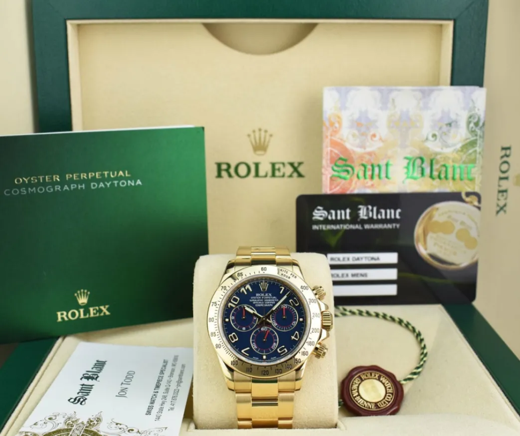 rolex_rehaut_mens_kt_yell_0.webp Sports Watches | Racing Professional Watches | Sant Blanc ROLEX Rehaut Mens 18kt Yellow Gold Daytona Blue Race Arabic Dial Model 116528