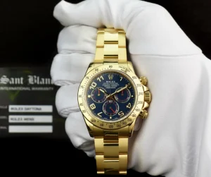 Sports Watches | Racing Professional Watches | Sant Blanc ROLEX Rehaut Mens 18kt Yellow Gold Daytona Blue Race Arabic Dial Model 116528