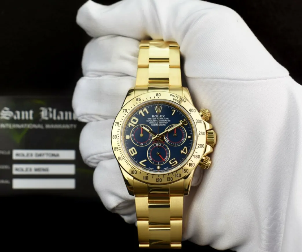 rolex_rehaut_mens_kt_yell_1.webp Sports Watches | Racing Professional Watches | Sant Blanc ROLEX Rehaut Mens 18kt Yellow Gold Daytona Blue Race Arabic Dial Model 116528