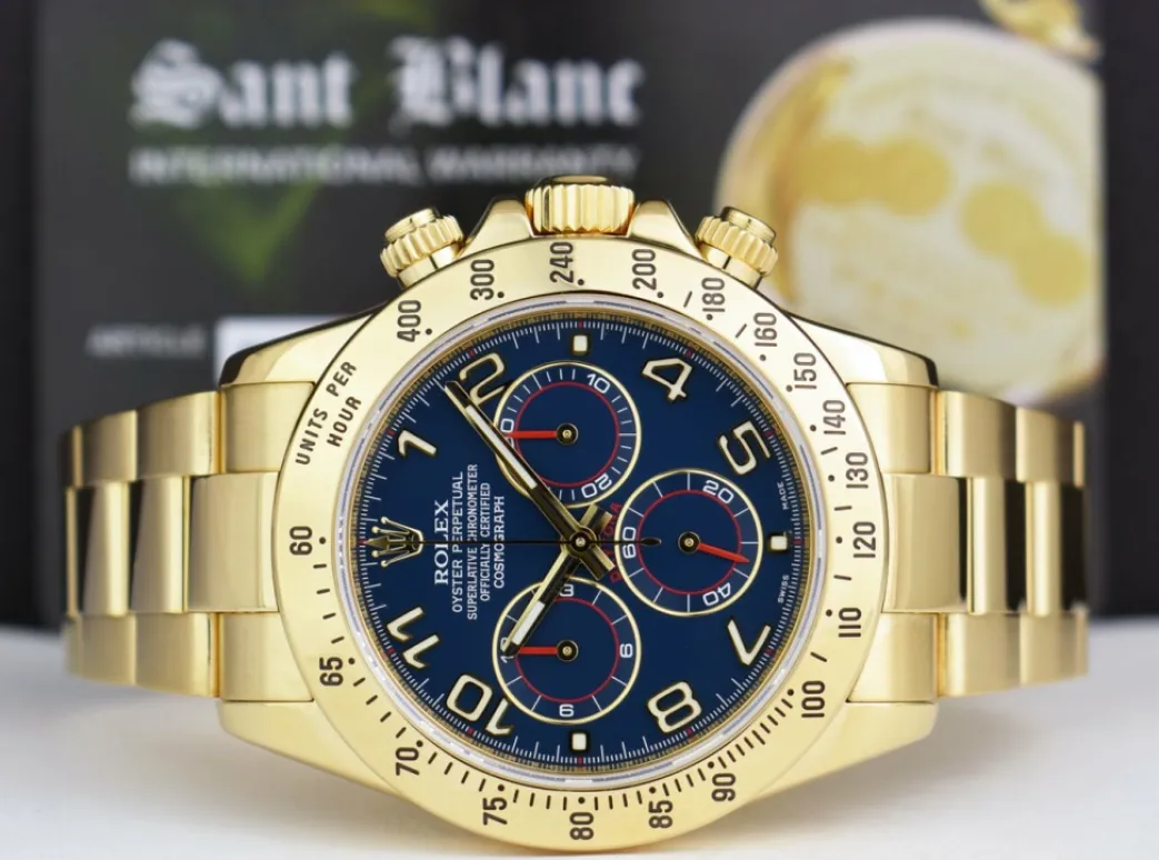 rolex_rehaut_mens_kt_yell_2.webp Sports Watches | Racing Professional Watches | Sant Blanc ROLEX Rehaut Mens 18kt Yellow Gold Daytona Blue Race Arabic Dial Model 116528