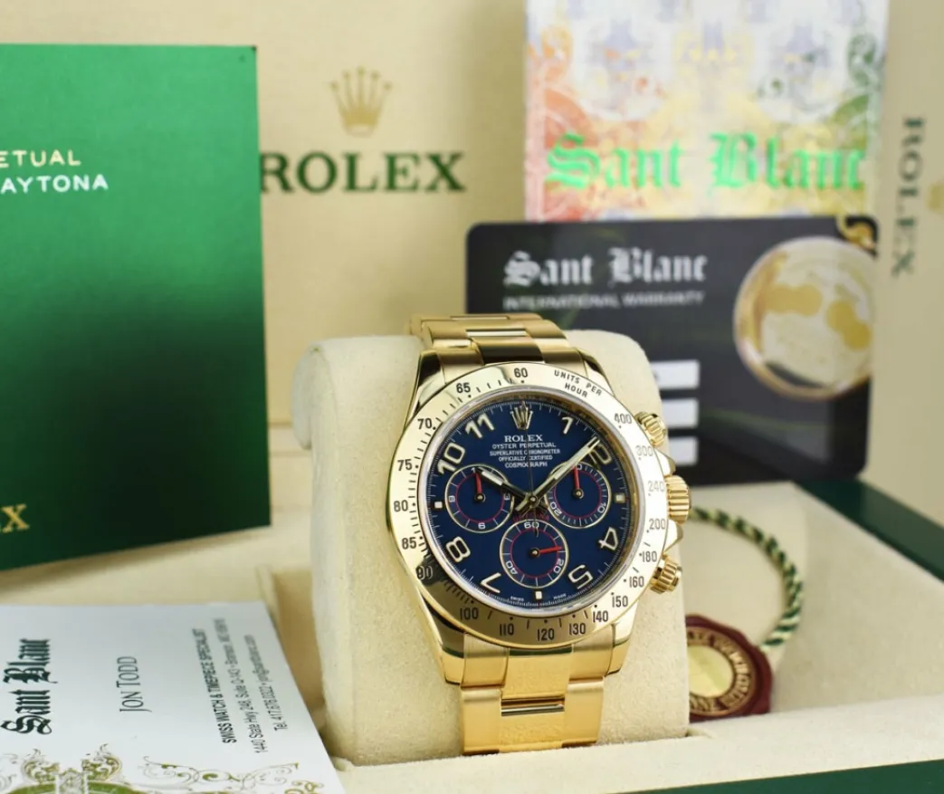 rolex_rehaut_mens_kt_yell_4.webp Sports Watches | Racing Professional Watches | Sant Blanc ROLEX Rehaut Mens 18kt Yellow Gold Daytona Blue Race Arabic Dial Model 116528