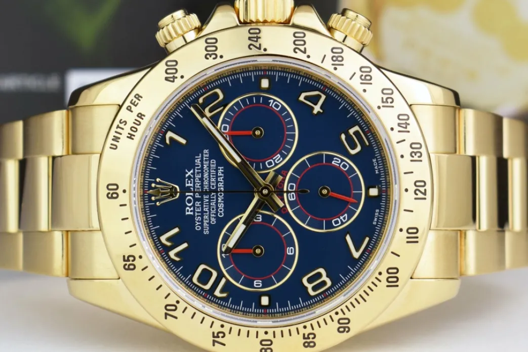 rolex_rehaut_mens_kt_yell_6.webp Sports Watches | Racing Professional Watches | Sant Blanc ROLEX Rehaut Mens 18kt Yellow Gold Daytona Blue Race Arabic Dial Model 116528