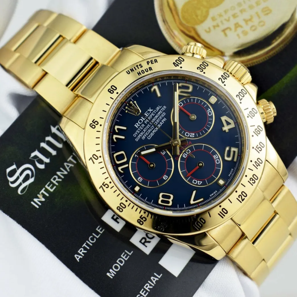 rolex_rehaut_mens_kt_yell_7.webp Sports Watches | Racing Professional Watches | Sant Blanc ROLEX Rehaut Mens 18kt Yellow Gold Daytona Blue Race Arabic Dial Model 116528