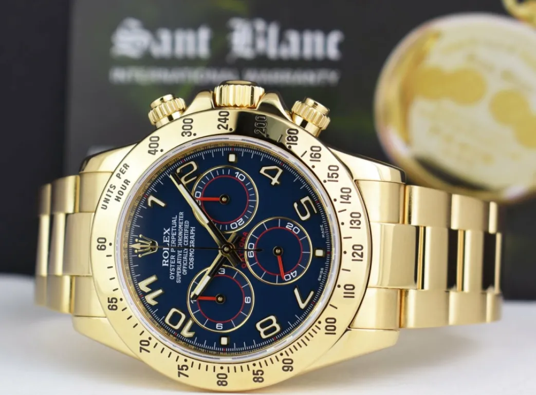 rolex_rehaut_mens_kt_yell_8.webp Sports Watches | Racing Professional Watches | Sant Blanc ROLEX Rehaut Mens 18kt Yellow Gold Daytona Blue Race Arabic Dial Model 116528