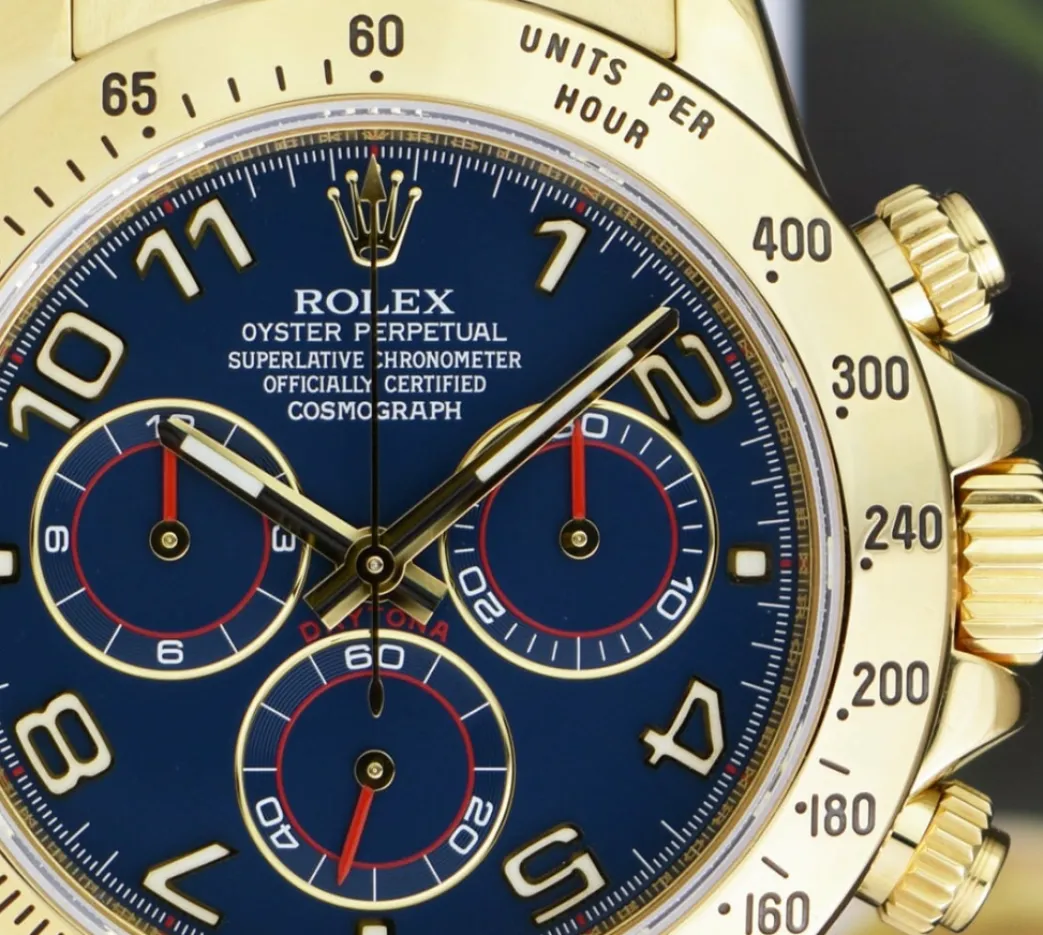 rolex_rehaut_mens_kt_yell_9.webp Sports Watches | Racing Professional Watches | Sant Blanc ROLEX Rehaut Mens 18kt Yellow Gold Daytona Blue Race Arabic Dial Model 116528