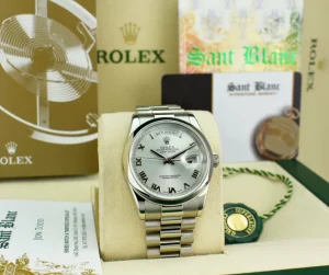 President Dress Watches | Men's Watches | Sant Blanc ROLEX REHAUT Mens Platinum President Day Date Bold Roman Dial Model 118206