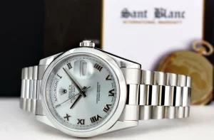 President Dress Watches | Men's Watches | Sant Blanc ROLEX REHAUT Mens Platinum President Day Date Bold Roman Dial Model 118206