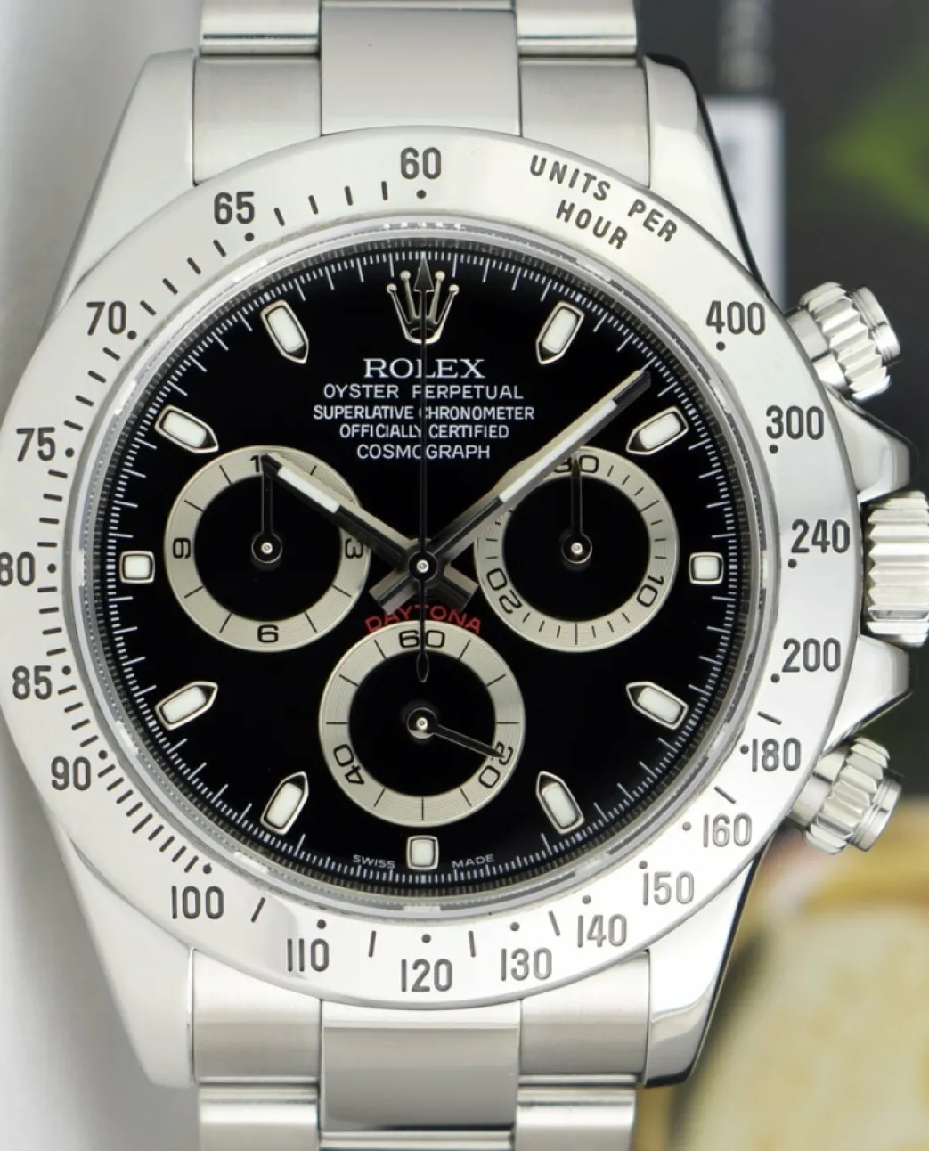 rolex_rehaut_mens_stainle_4.webp Men's Watches | Racing Professional Watches | Sant Blanc ROLEX Rehaut Mens Stainless Steel Daytona Black Index Dial Model 116520