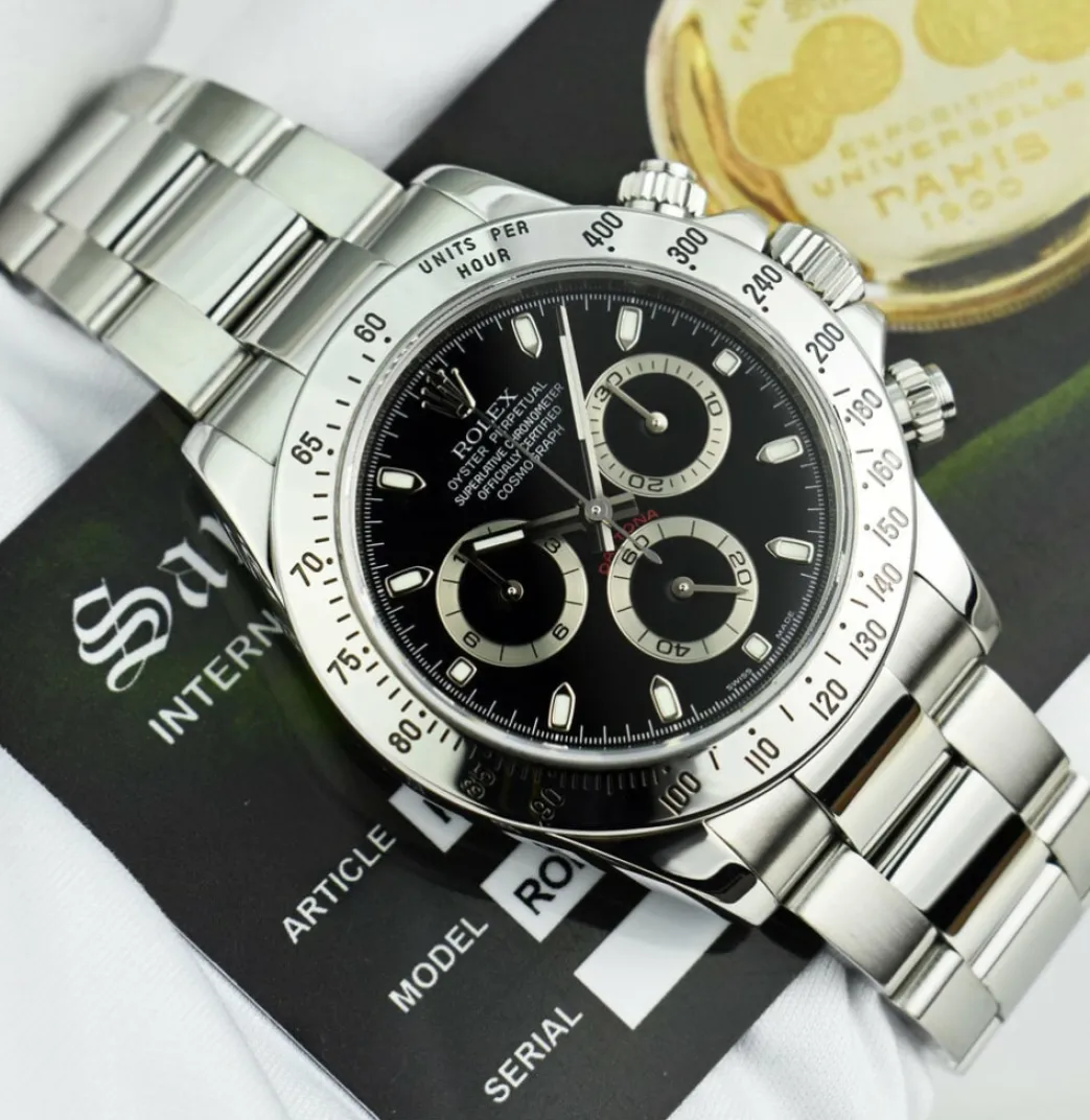 rolex_rehaut_mens_stainle_5.webp Men's Watches | Racing Professional Watches | Sant Blanc ROLEX Rehaut Mens Stainless Steel Daytona Black Index Dial Model 116520