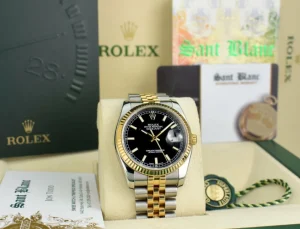 Men's Watches | Dress Watches | Sant Blanc Rolex Rehaut 36mm 18kt Gold & Stainless Steel DateJust Black Index Dial Model 116233