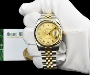 Dress Watches | Sant Blanc ROLEX Rehaut 36mm 18kt Gold & Stainless Steel DateJust Champagne Roman Model 116233