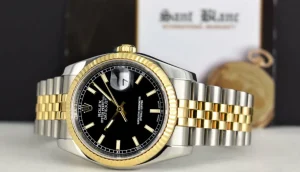 Men's Watches | Dress Watches | Sant Blanc Rolex Rehaut 36mm 18kt Gold & Stainless Steel DateJust Black Index Dial Model 116233