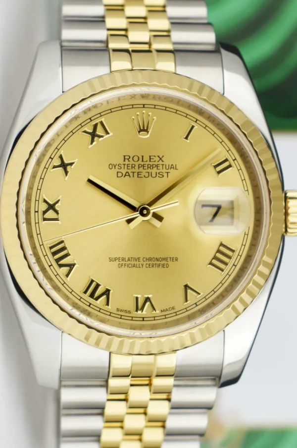 Dress Watches | Sant Blanc ROLEX Rehaut 36mm 18kt Gold & Stainless Steel DateJust Champagne Roman Model 116233