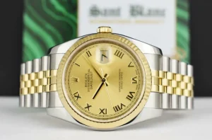 Dress Watches | Sant Blanc ROLEX Rehaut 36mm 18kt Gold & Stainless Steel DateJust Champagne Roman Model 116233