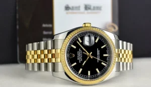 Men's Watches | Dress Watches | Sant Blanc Rolex Rehaut 36mm 18kt Gold & Stainless Steel DateJust Black Index Dial Model 116233