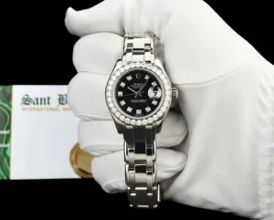 The Masterpiece | Sant Blanc ROLEX Rehaut 29mm 18kt White Gold Masterpiece Black Diamond Dial Model 80299