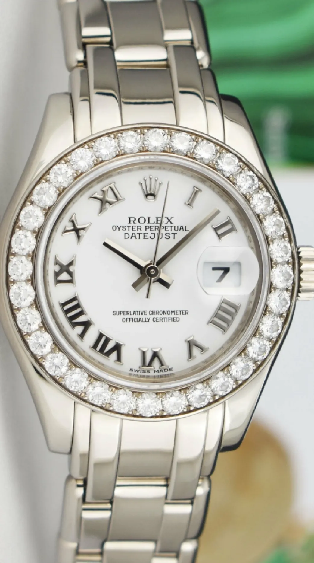 rolex_rehaut_mm_kt_white__2.webp Ladies Watches | The Masterpiece | Sant Blanc ROLEX Rehaut 29mm 18kt White Gold Masterpiece White Bold Roman Model 80299