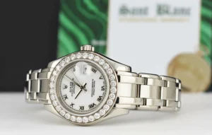 The Masterpiece | Sant Blanc ROLEX Rehaut 29mm 18kt White Gold Masterpiece White Roman Dial Model 80299