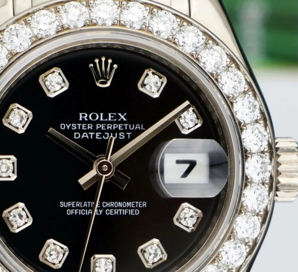 rolex_rehaut_mm_kt_white__6-4.webp The Masterpiece | Sant Blanc ROLEX Rehaut 29mm 18kt White Gold Masterpiece Black Diamond Dial Model 80299