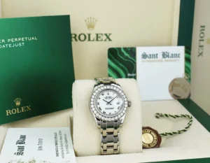 The Masterpiece | Sant Blanc ROLEX Rehaut 29mm 18kt White Gold Masterpiece White Roman Dial Model 80299