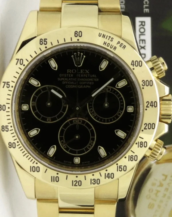 Racing Professional Watches | Men's Watches | Sant Blanc ROLEX Rehaut 40mm 18kt Yellow Gold Daytona Black Index Dial Model 116528