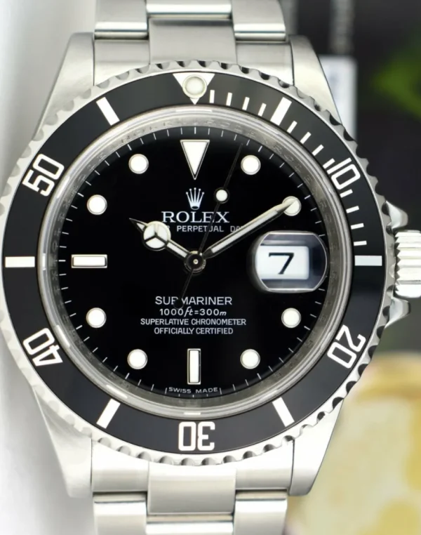 Diving Professional Watches | Men's Watches | Sant Blanc ROLEX Rehaut 40mm Stainless Submariner Black Index No Holes Model 16610