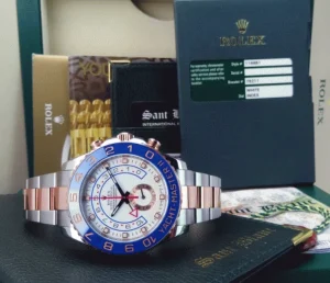 Yachting Professional Watches | Men's Watches | Sant Blanc ROLEX Rose Gold & Stainless YachtMaster II Blue Hands Card Model 116681