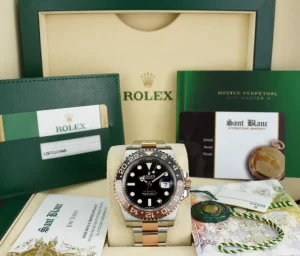 Pilots Professional Watches | Sant Blanc ROLEX Rose Gold & Stainless Steel GMT Master II Root Beer with Card Model 126711 CHNR