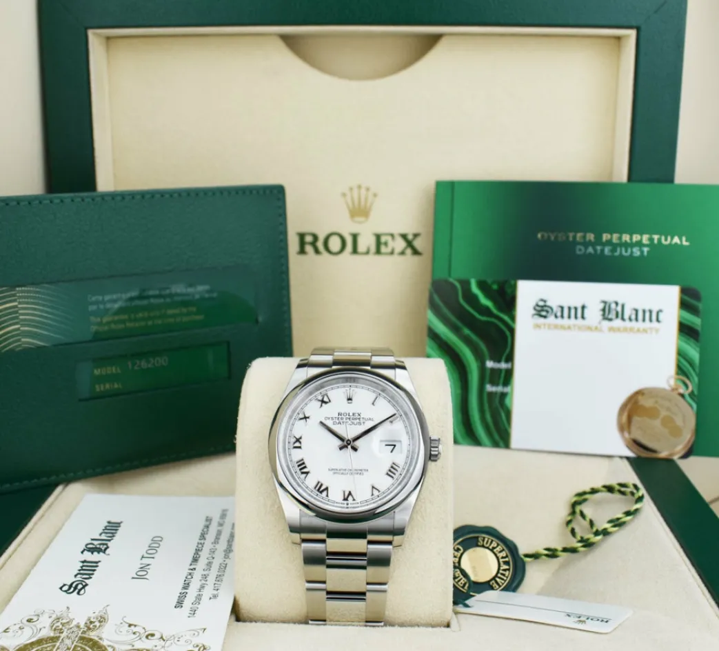 rolex_stainless_steel_dat_0.webp Dress Watches | Sant Blanc ROLEX Stainless Steel DateJust 36 White Roman with Card Model 126200