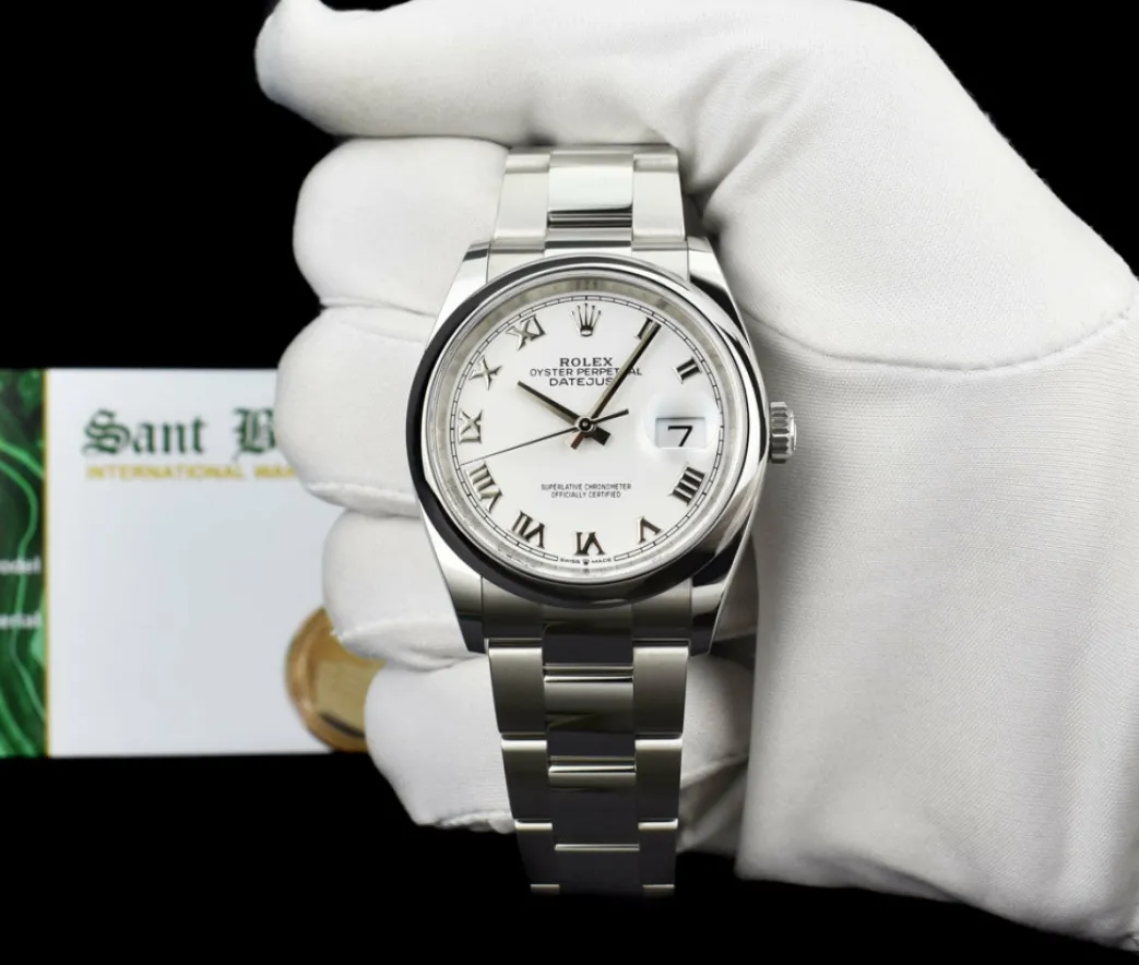 rolex_stainless_steel_dat_1.webp Dress Watches | Sant Blanc ROLEX Stainless Steel DateJust 36 White Roman with Card Model 126200