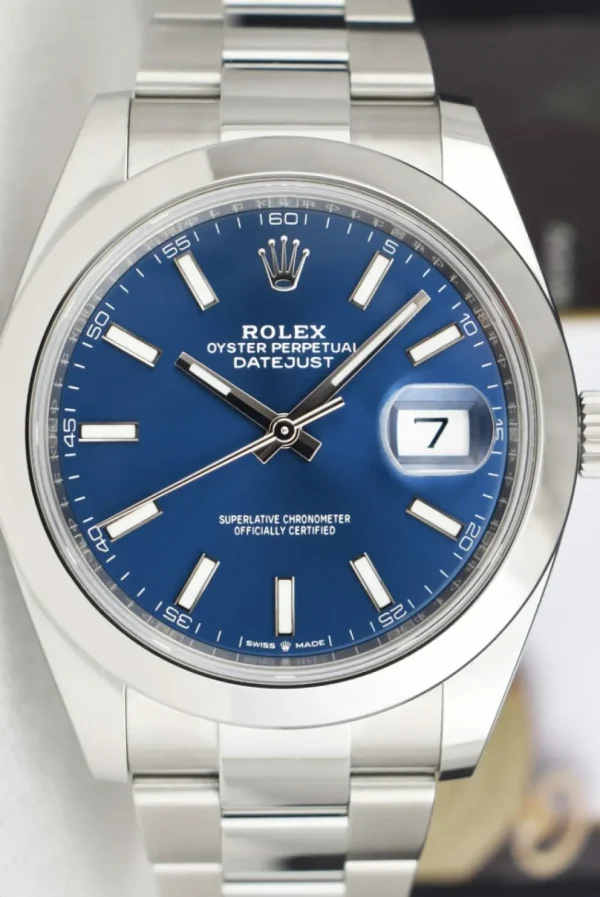 Dress Watches | Sant Blanc ROLEX Stainless Steel DateJust 41 Blue Index Dial Box & Tags Model 126300