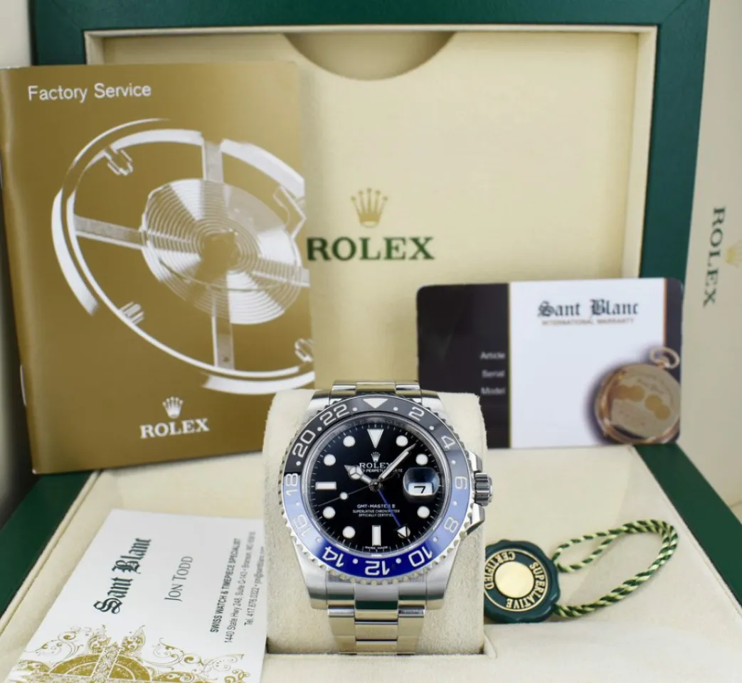 rolex_stainless_steel_gmt_0-4.webp Pilots Professional Watches | Sant Blanc ROLEX Stainless Steel GMT Master II Blue & Black "Batman" Model 116710 BLNR