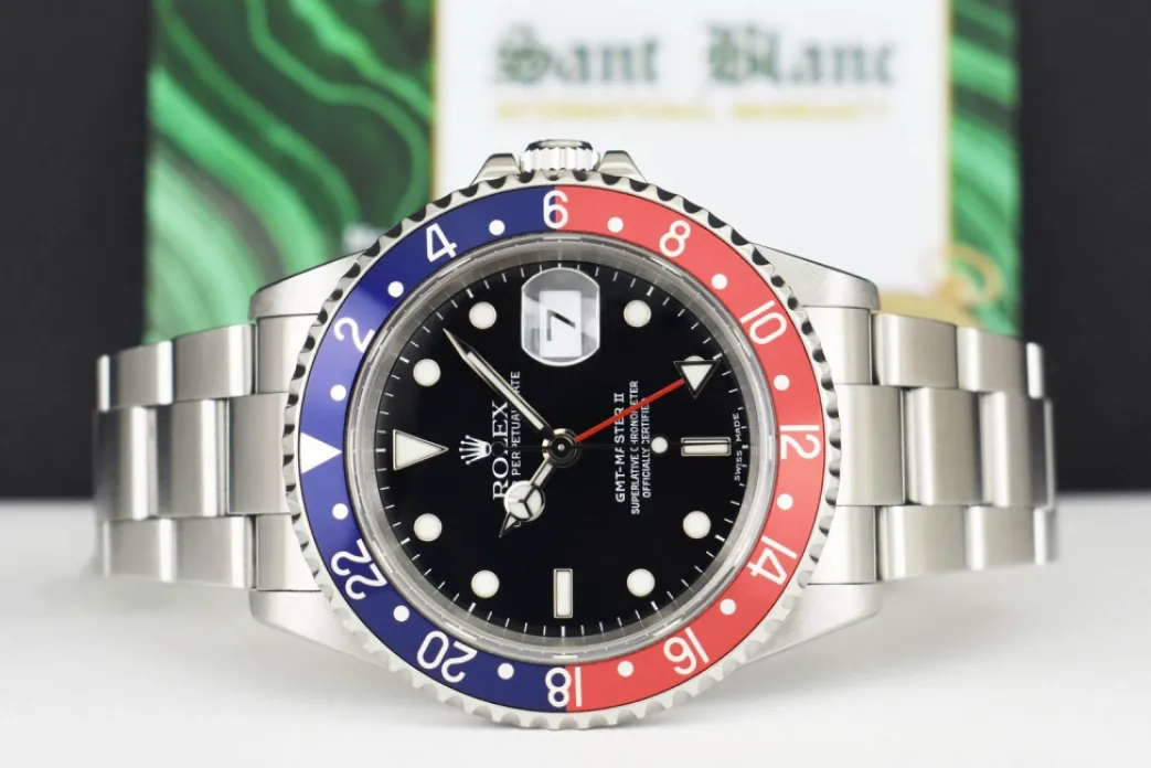 rolex_stainless_steel_gmt_3-1.webp Pilots Professional Watches | Sant Blanc ROLEX Stainless Steel GMT Master II Pepsi Bezel Model 16710