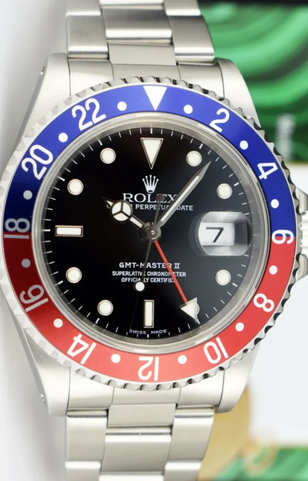 Men's Watches | Pilots Professional Watches | Sant Blanc ROLEX Stainless Steel GMT Master II Pepsi Bezel Swiss Made Dial Model 16710