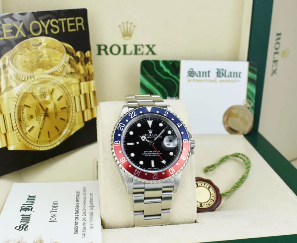 rolex_stainless_steel_gmt_6-1.webp Pilots Professional Watches | Sant Blanc ROLEX Stainless Steel GMT Master II Pepsi Bezel Model 16710
