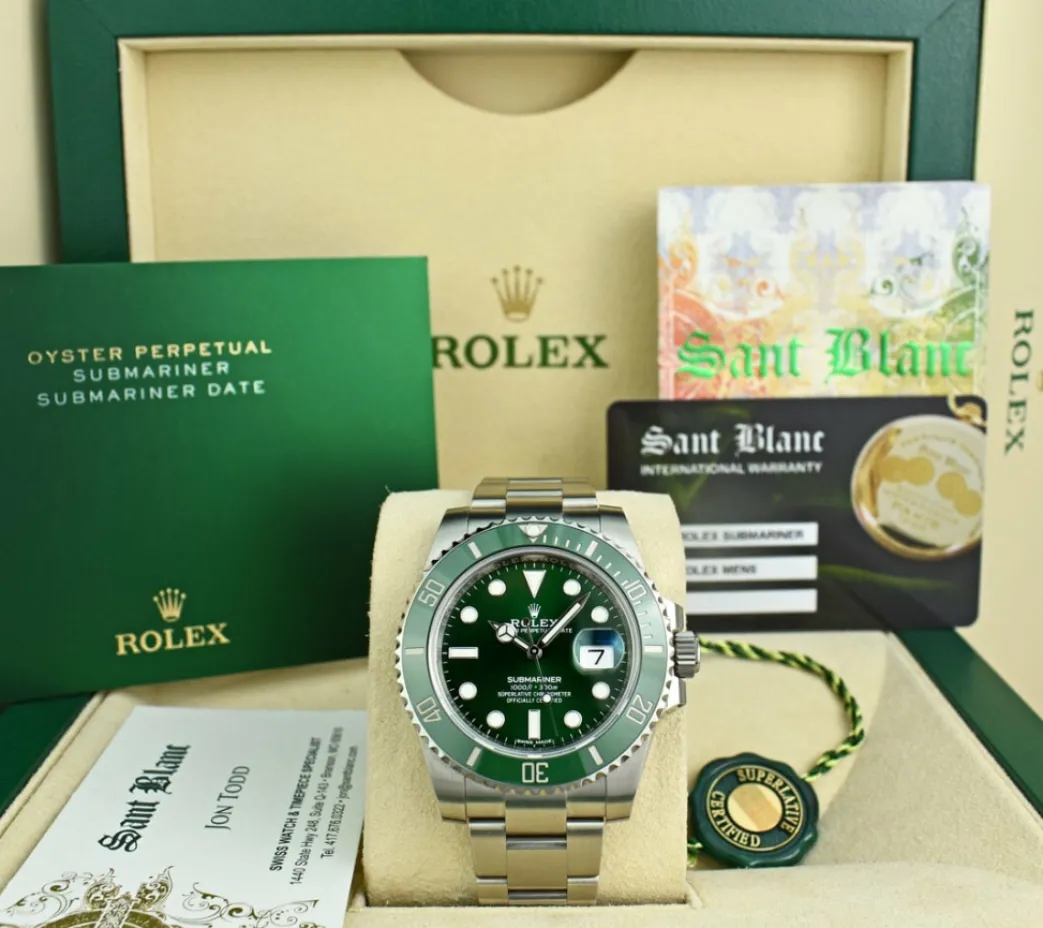 rolex_stainless_steel_sub_0-1.webp Diving Professional Watches | Sports Watches | Sant Blanc ROLEX Stainless Steel Submariner Green Ceramic Bezel "Hulk" Model 116610LV