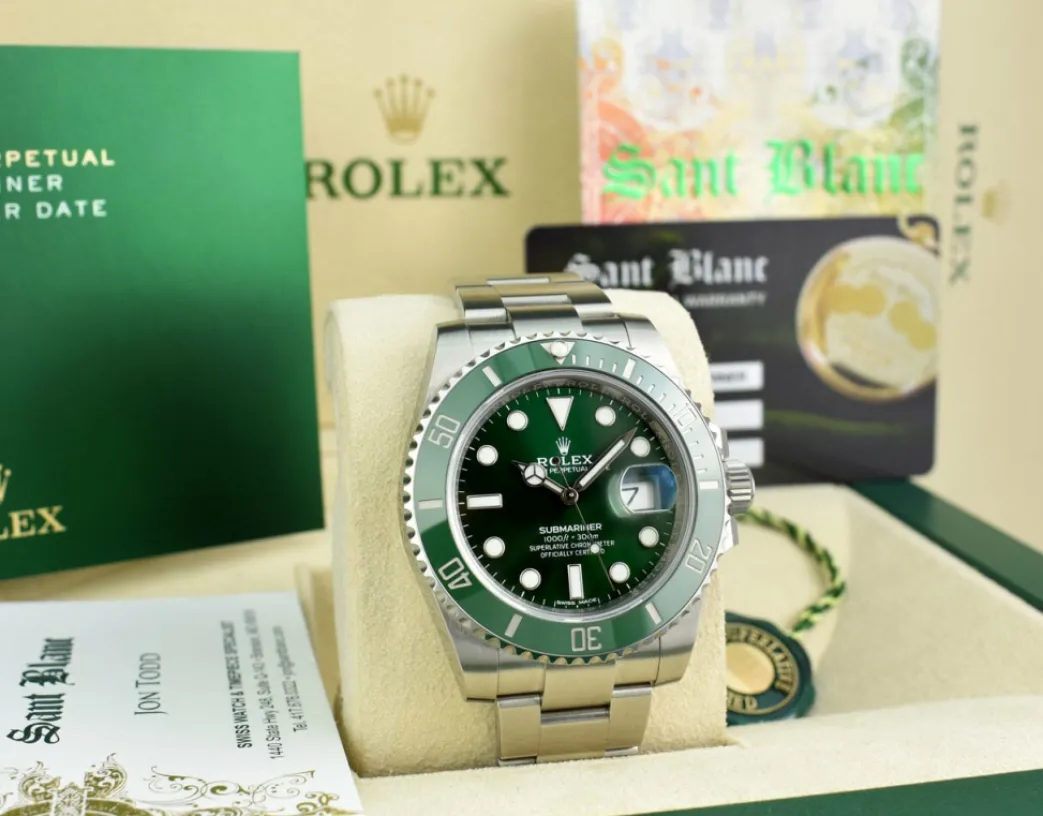 rolex_stainless_steel_sub_1-1.webp Diving Professional Watches | Sports Watches | Sant Blanc ROLEX Stainless Steel Submariner Green Ceramic Bezel "Hulk" Model 116610LV