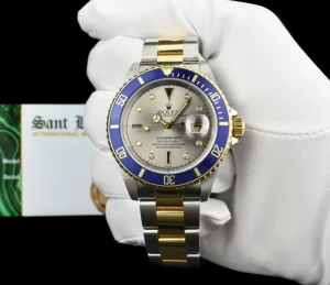 Diving Professional Watches | Men's Watches | Sant Blanc ROLEX Vintage 18kt Gold & Stainless Steel Submariner Silver Serti Dial Model 16613