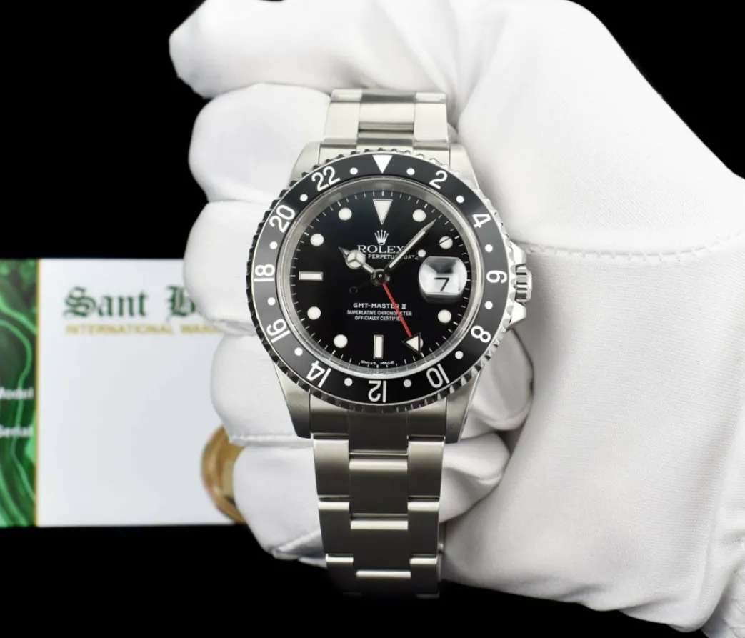 rolex_vintage_stainless_s_1.webp Pilots Professional Watches | Sant Blanc ROLEX Vintage Stainless Steel GMT Master II Black Bezel Black Dial SEL Model 16710