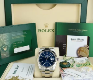 Men's Watches | Dress Watches | Sant Blanc ROLEX White Gold & Stainless DateJust 41 Blue Index Box & Card Model 126334