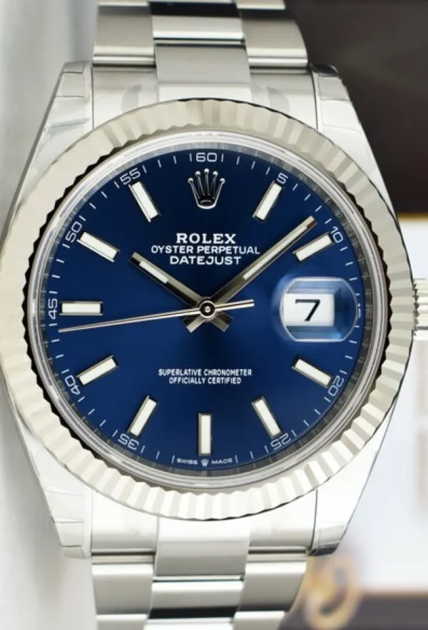 Men's Watches | Dress Watches | Sant Blanc ROLEX White Gold & Stainless DateJust 41 Blue Index Box & Card Model 126334