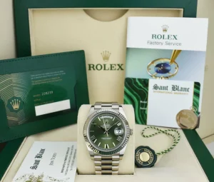 President Dress Watches | Sant Blanc ROLEX White Gold Day Date 40 President Green Roman with Card Model 228239