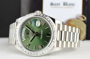 President Dress Watches | Sant Blanc ROLEX White Gold Day Date 40 President Custom Diamond Bezel Model 228239