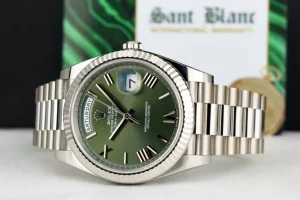 President Dress Watches | Sant Blanc ROLEX White Gold Day Date 40 President Green Roman with Card Model 228239