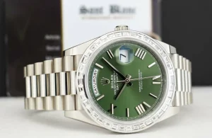 President Dress Watches | Sant Blanc ROLEX White Gold Day Date 40 President Custom Diamond Bezel Model 228239