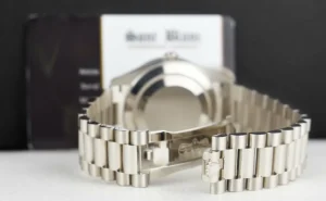 President Dress Watches | Sant Blanc ROLEX White Gold Day Date 40 President Custom Diamond Bezel Model 228239