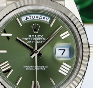 President Dress Watches | Sant Blanc ROLEX White Gold Day Date 40 President Green Roman with Card Model 228239