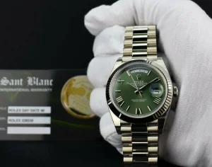 President Dress Watches | Sant Blanc ROLEX White Gold DayDate 40 President Green Roman Model 228239